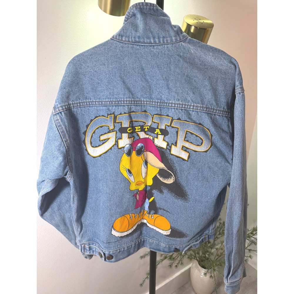 collectors Looney Tunes Tweety Bird Get A Grip Denim Lt Wash Small 90s Y2K Rare